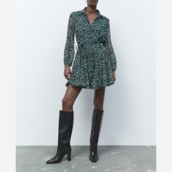 SM & XS Zara Green Floral Chiffon Mini Dress - Picture 1 of 1
